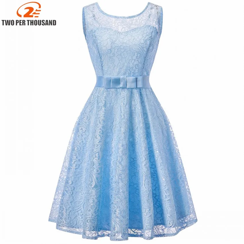 

Women's Vintage Sleeveless Belt Floral Lace Wedding Party Dress 2018 Cocktail A-Line Lace Dresses Vestido de festa Robe Femme