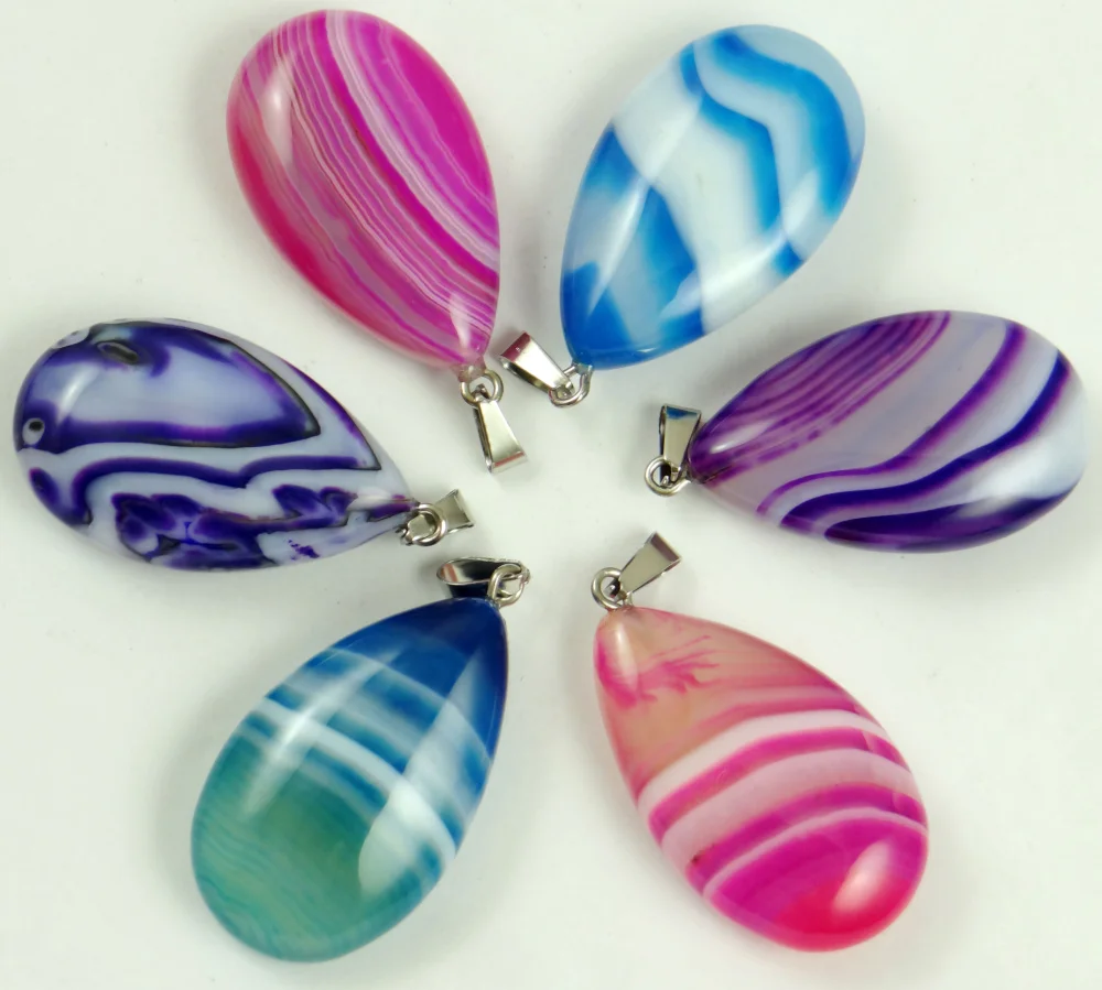 

Natural stone stone blue purple Rose red stripe Quartz Crystal Turquoises Water droplets pendant Jewelry making necklace10pcs