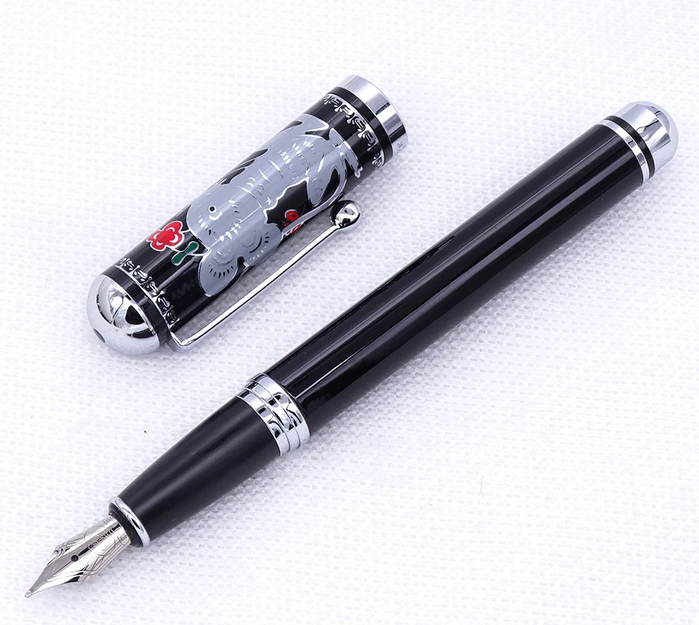 Duke Black Fountain Pen , Beautiful Mouse Pattern on Cap Medium Nib 0.7mm Writing Gift Pen for Office , Home, School dog cage pet cage kennel home large medium small size furniture indoor dog villa fence shopping cat cage rabbit cage