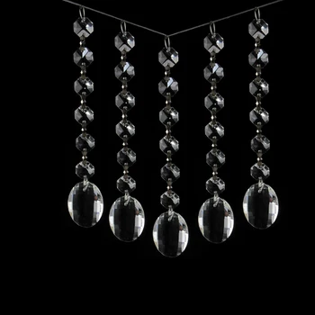 

38mm 20pcs Crystal Glass Chandelier Pendants with 14mm Chandelier Octagon Beads Butterfly Buckles Metal Rings For Garland Strand