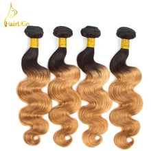 HairUGo Hair Pre-colored 4 Bundles Brazilian Hair Extensions #1B/27 2 Tone Ombre Body Wave Non Remy Human Hair 8-26Inch