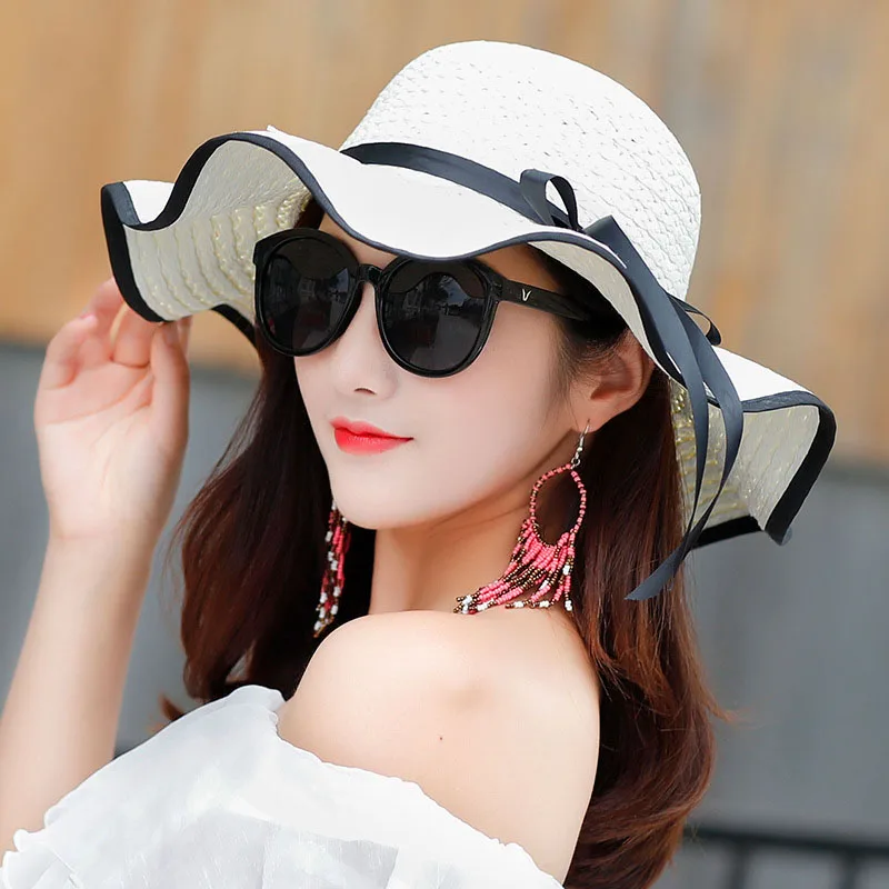 Женская летняя соломенная шляпа большой широкий пляжный навес Складная солнцезащитная Кепка для защиты от ультрафиолета YS-BUY