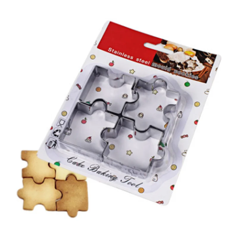 

4Pcs/set 3D Stainless Steel Cookie Puzzle Shape Cookie Cutters Toast Cutter DIY Biscuit Dessert Bakeware Cake Fondant Mold