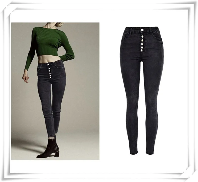 European and American women's wear high-waisted black super stretch acid-washed jeans and short leg trousers cross border women's wear (1)