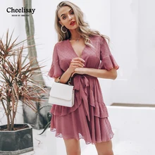 Sexy v-neck polka dot women dress Summer style layer ruffle chiffon short sundress Elegant zipper holiday vestidos 2019 Sexy v-neck polka dot women dress Summer style layer ruffle chiffon short sundress Elegant zipper holiday vestidos 2019