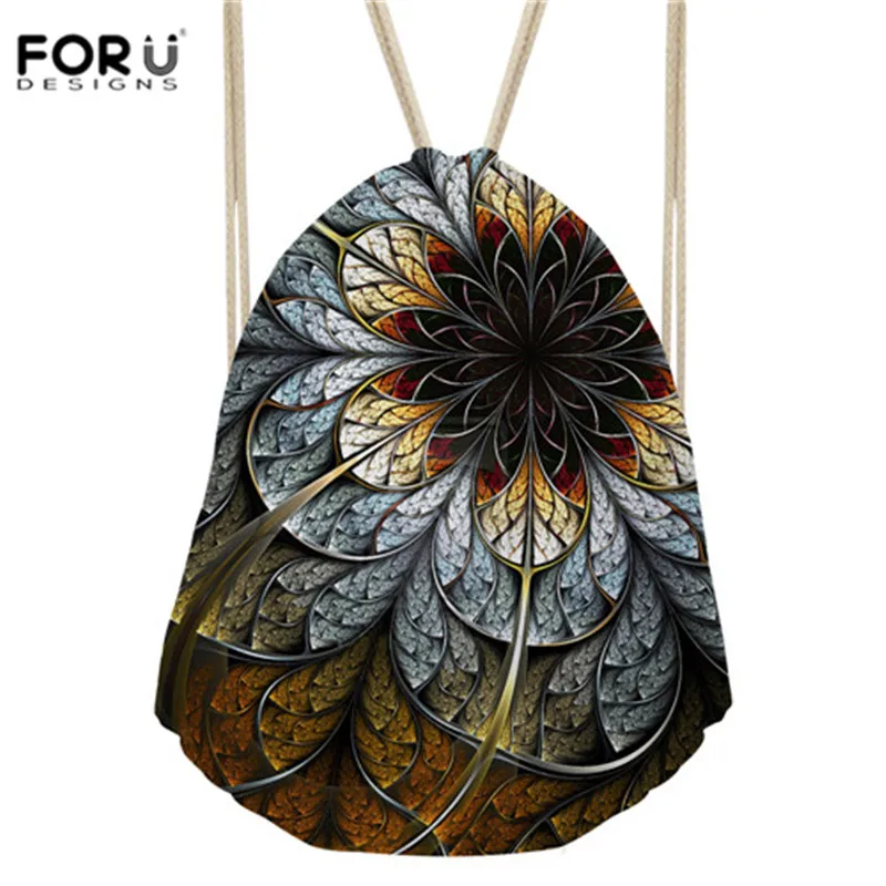

FORUDESIGNS Polyester Drawstring Bag Retro Flora Pattern Fitness Bag for Women Pouch Sport Bag Softback Lady Storage Bag Mochila