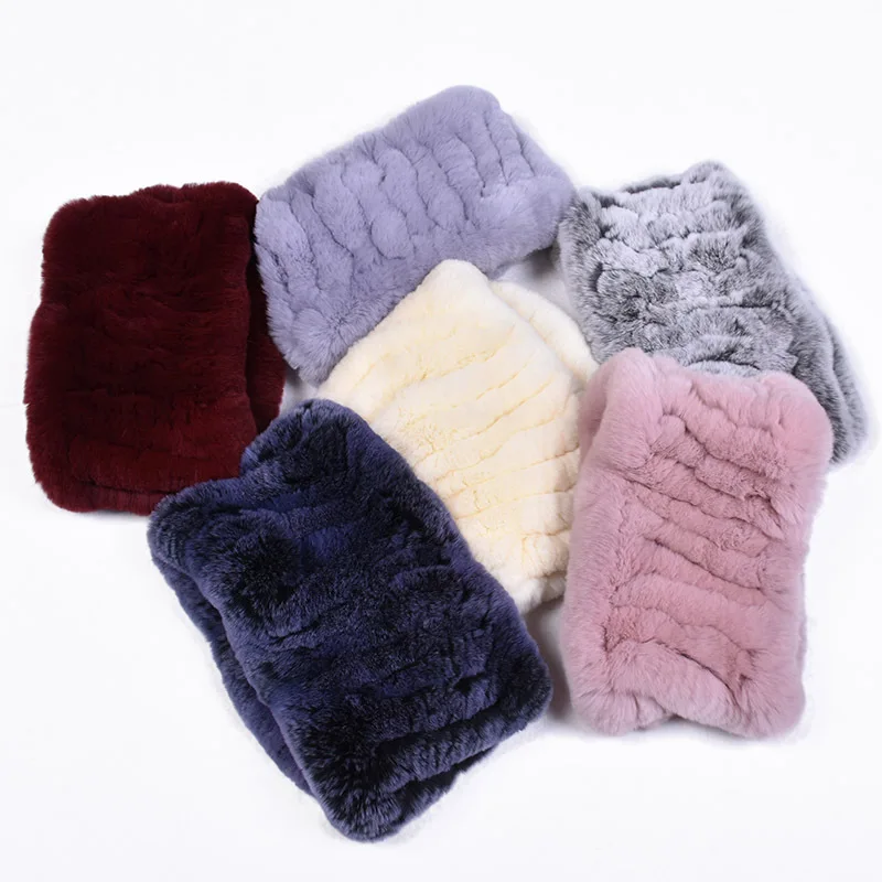 

High Quality Womens Knitted Rex Rabbit Fur Scarves Kids Rex Rabbit Fur Soft Wraps Rings Style Winter Warm Real Fur Neckerchief