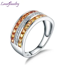 Fantastic Yellow Princess Sapphire Ring Real 14K White Gold Charming Diamond Wife Husband Christmas Jewelry Gift Loving Design