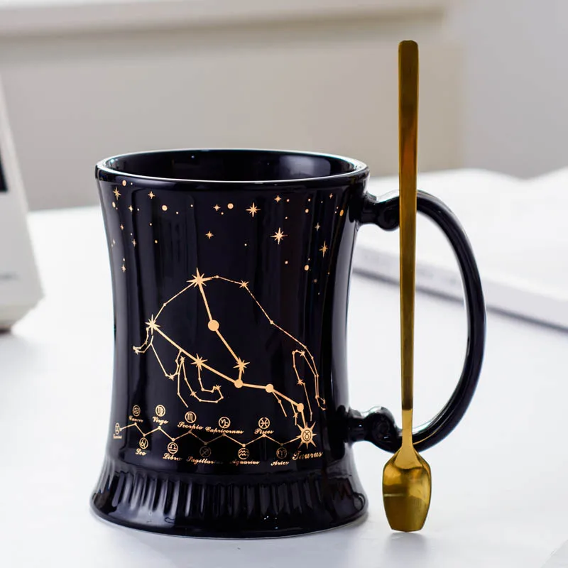 Римская колонна 12 чашка со знаком зодиака с ложкой элегантный подарочный ящик Керамика пара воды чашка, кофейная чашка Ins стакан с отметками - Цвет: Taurus (Gift box)