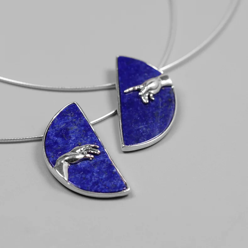 

INATURE 925 Sterling Silver Lapis Lazuli Hand of God Adam Pendant Necklace For Women Gift
