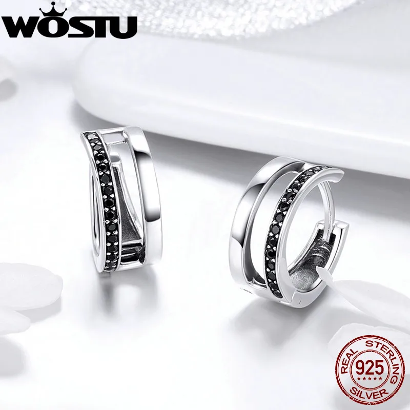 Женские простые серьги гвоздики WOSTU из серебра 925 пробы с черным кубическим