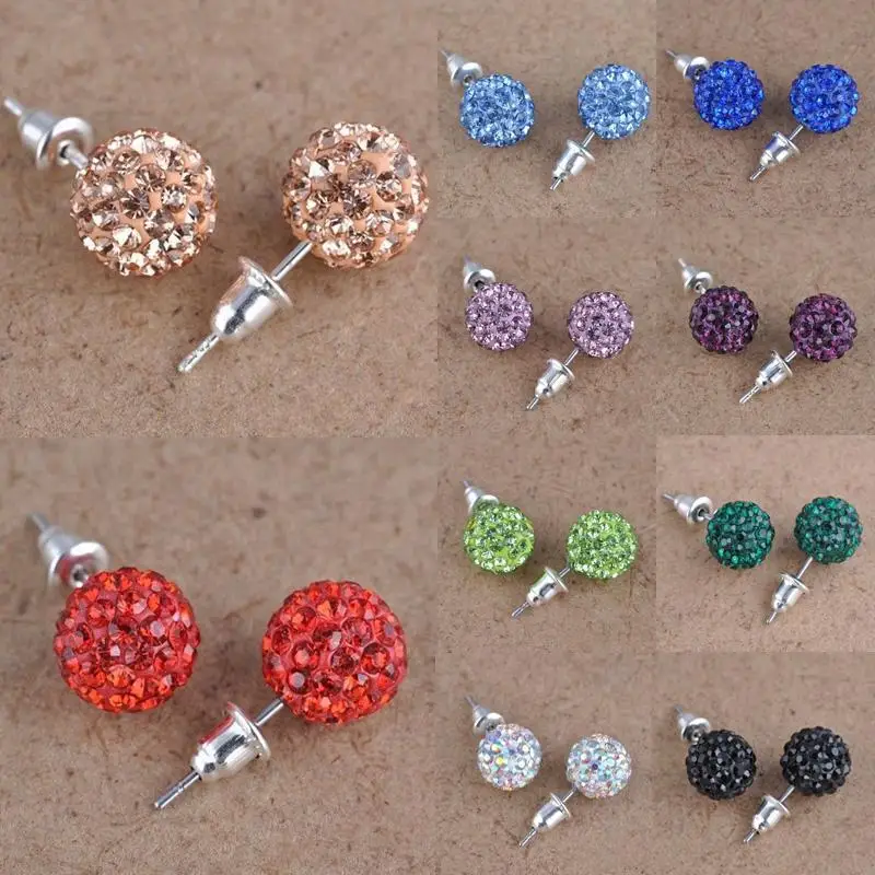 

Charming 10mm New Jewelry Gifts Beads Ear Stud Earrings Austria Crystal Disco Clay Ball Shiny Pave