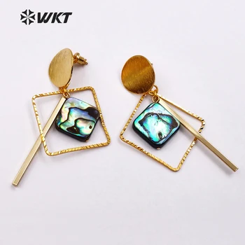 

WT-E416 Wholesale Natural Abalone Shell Drop Earrings Elegant Electroplated Square Shape Fashion Women Jewelry 2018