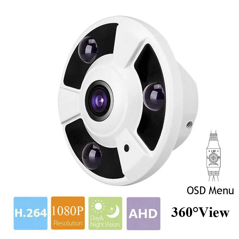 

2MP 4MP 5MP Panoramic AHD Camera Fisheye Lens OSD Menu 360 Degree View 1080P AHD Camera IR 10m Analog Surveillance Camera Metal