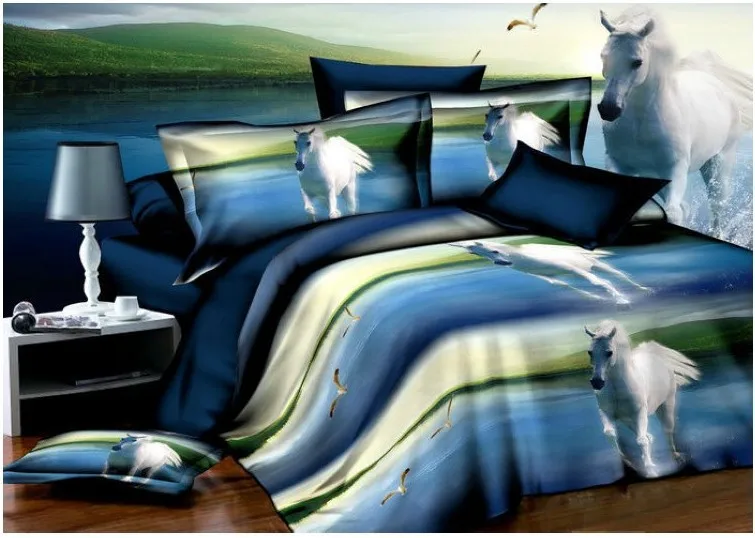 Horse design bird print bedding sets queen size duvet cover bedspreads