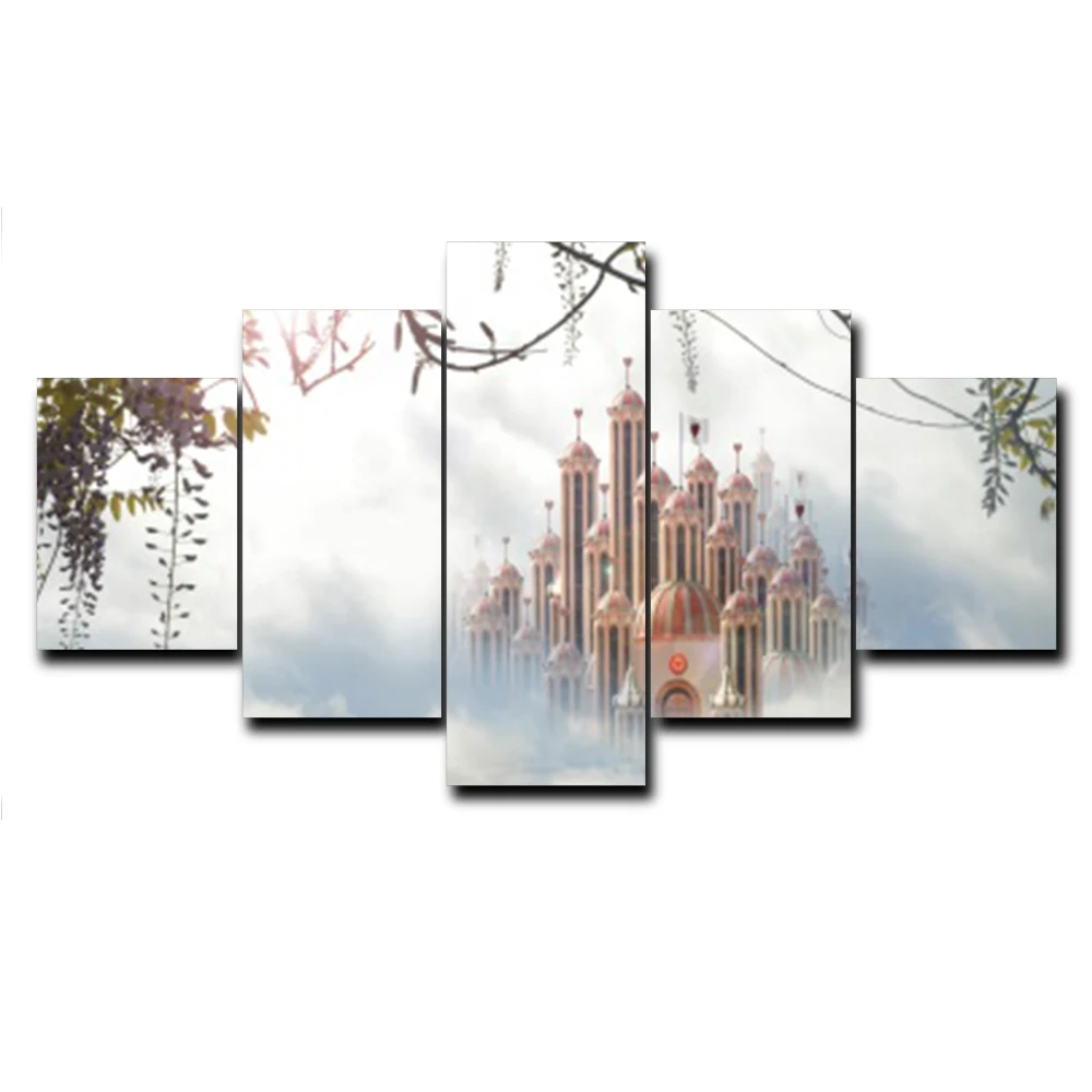 

5 Panel Fantasy Fairy Tale Outside Posters and Prints Castel Wall Artwork Canvas Painting Living Room Home Decor No Frame