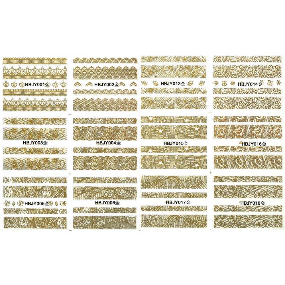 

12 SHEETS NAIL ART 3D SELF ADHESIVE GOLD SILVER BLACK WHITE STICKER DECAL SLIDER LACE CROWN FLOWER ABSTRACT HBJY01-18