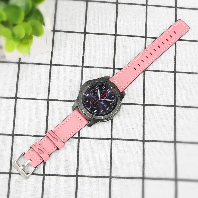 22 мм ремешок для часов Ретро ремешок из натуральной кожи для samsung galaxy watch 46 мм Шестерня S3 Frontier металлическая пряжка amazfit bip huewei часы - Цвет ремешка: pink B