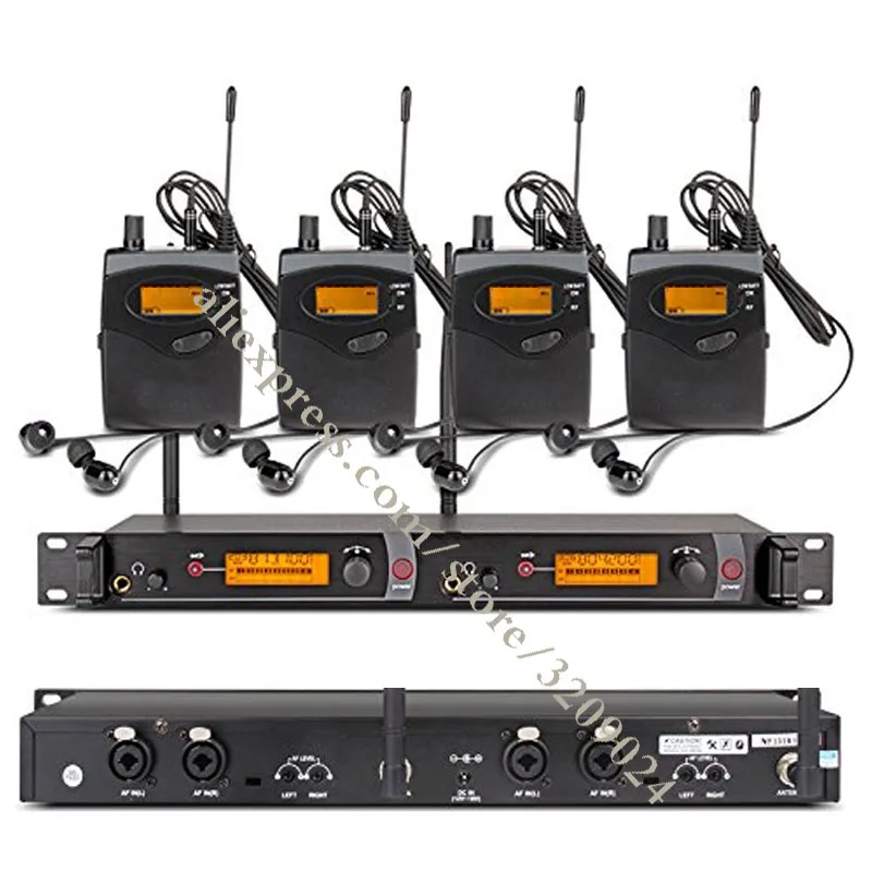 In Ear Monitor System 2 Channel 4 Bodypack Transmitter Monitoring with In Earphone Wireless for Stage