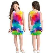 Новые модные летние платья без рукавов с 3D принтом для маленьких девочек повседневная одежда ; ; Z4