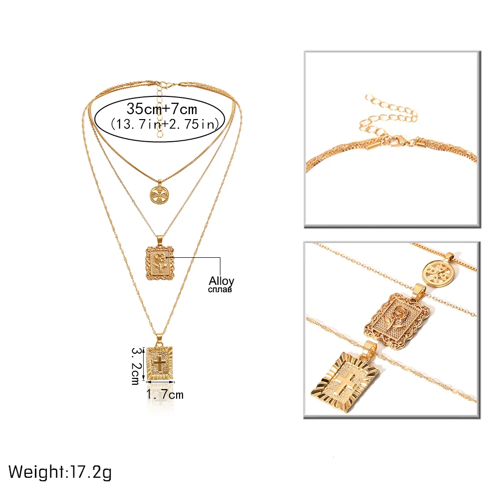 Ingemark массивное многослойное ожерелье-чокер Длинная цепочка Квадратный Кулон Из Розового Креста ожерелье s для женщин девушек модное ювелирное изделие