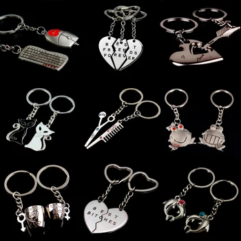 

2 Pcs/Set Couple I LOVE YOU Letter Keychain Heart Key Ring Silvery Lovers Key Chain Valentine's Day gift