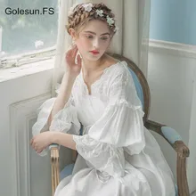 Women Vintage Gown White Cotton Princess Nightgown Ladies Royal Casual Sleepwear Women Night wear European Retro Style Dress women s costume vintage royal clothing queen cinderella european women s wear retro annual meeting theatre court dress drama