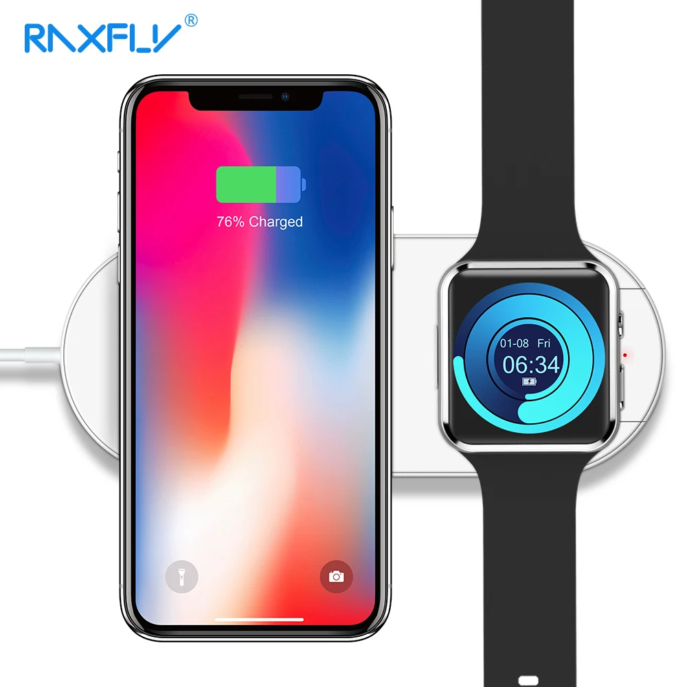 RAXFLY 2 в 1 Qi Беспроводное зарядное устройство для iPhone XS XR X 8 Plus Apple Watch 3 10 Вт Быстрая