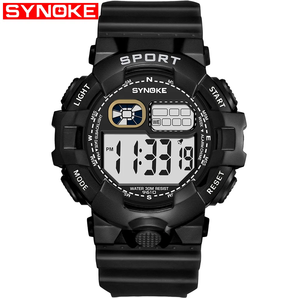 SYNOKE, мужские спортивные студенческие часы, детские часы, часы для мальчиков, светодиодный G цифровой наручные часы, ударные электронные часы для мальчиков и девочек - Цвет: Black