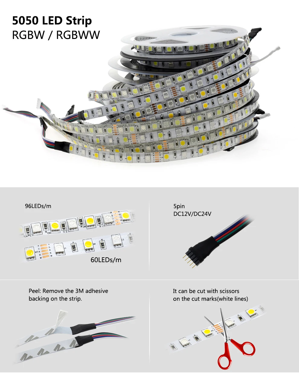 Светодиодные ленты 5050 RGBW Водонепроницаемый/Non Водонепроницаемый DC12V/24 V неоновый ленты, полосы света 60/96 светодиодный/m RGB + белый/RGB + теплый