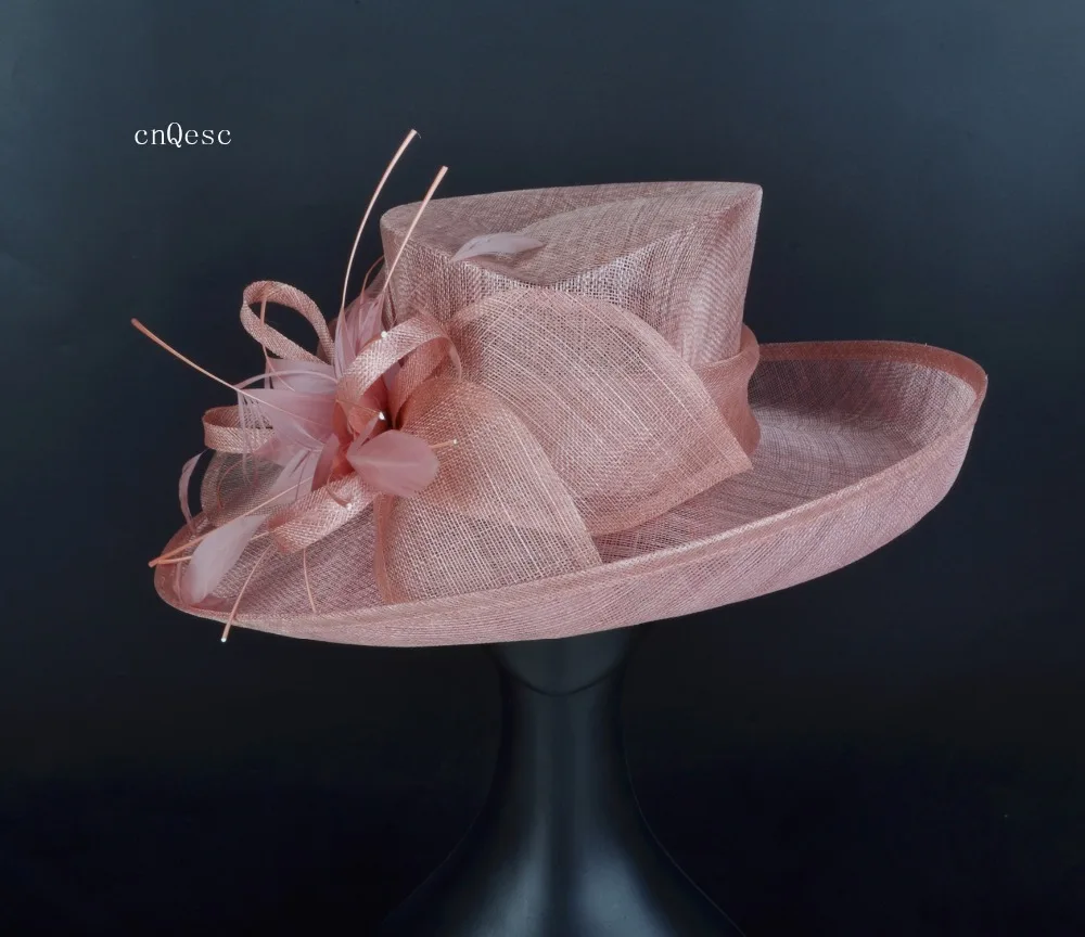 Новая розовая Женская шляпка с большими полями, Свадебная вуалетка, Кентукки, Дерби, шляпа с перьями, цветок для посещения скачек, церкви