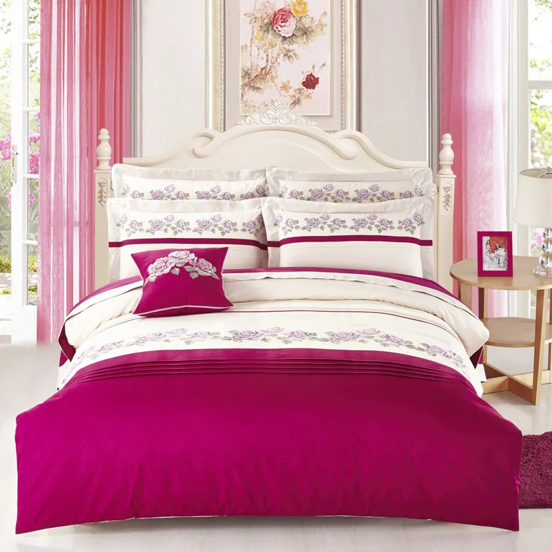 

Luxury Egyptian Cotton Embroidered Bedding sets Queen King size 4Pcs Duvet cover Bed sheet set Pillowcase