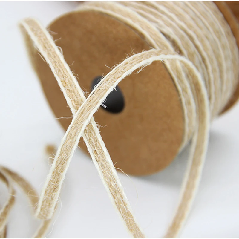 10M/Roll Width 0.5cm Jute Burlap Rolls Hessian Ribbon With Lace Vintage Rustic Wedding Decoration Ornament Party Wedding Decor