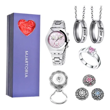 

MJARTORIA 1Set Of Jewelry For Love Mother 's Day Gift Purple Heart Gift Box Charm Necklace Ring Watch Brooch Buttons Set For Mon
