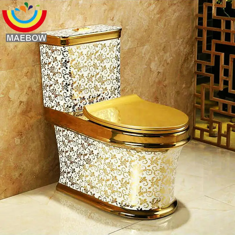 

Artistic Golden One Piece Closestool Cyclone Fluishing S-Trap Floor Mounted Luxious Villa Bathroom Seat Toilet