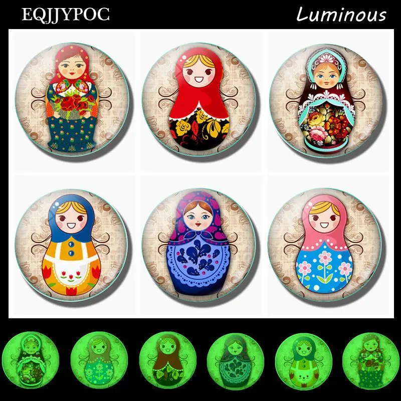 

Cute Russian Sleeve Doll Luminous Fridge Sticker 30 MM Glass Magnets for Refrigerators for Whiteboard Magnetic Home Decoration