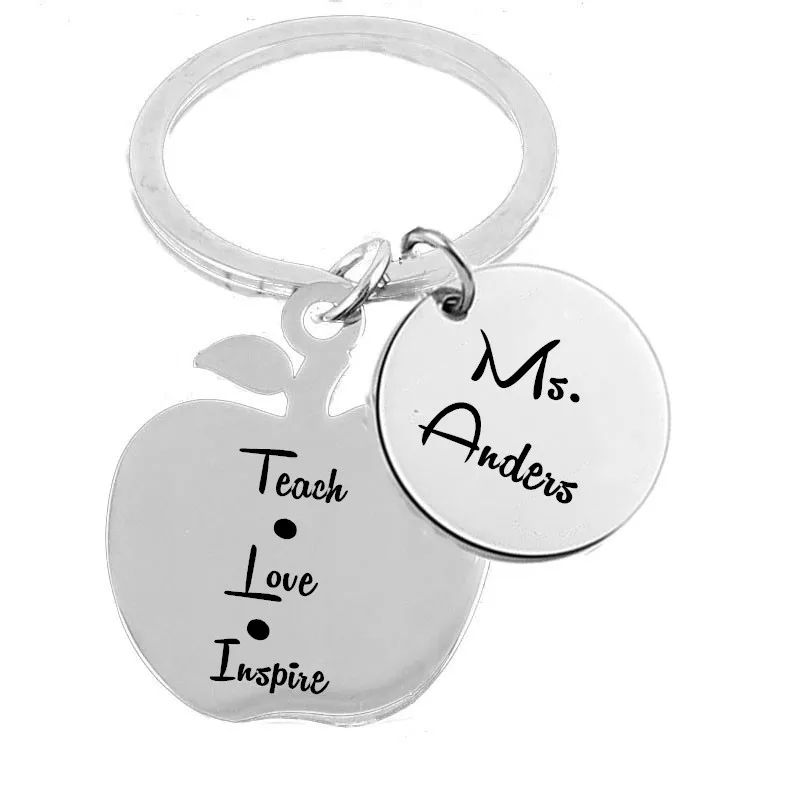 Image Teachers  Day Gift Teacher Appreciation Keychains Stainless Steel Personalized Engraved Apple Keychains