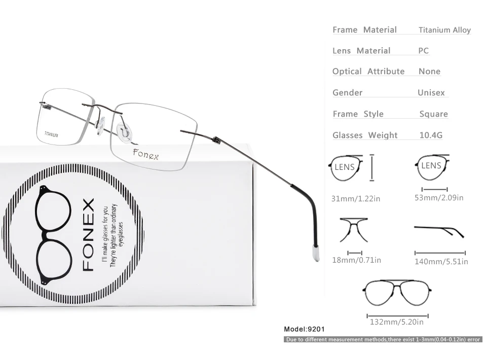 Титановый сплав оправа для очков мужские ультралегкие очки без оправы по рецепту для близорукости женские очки без винтов 9201