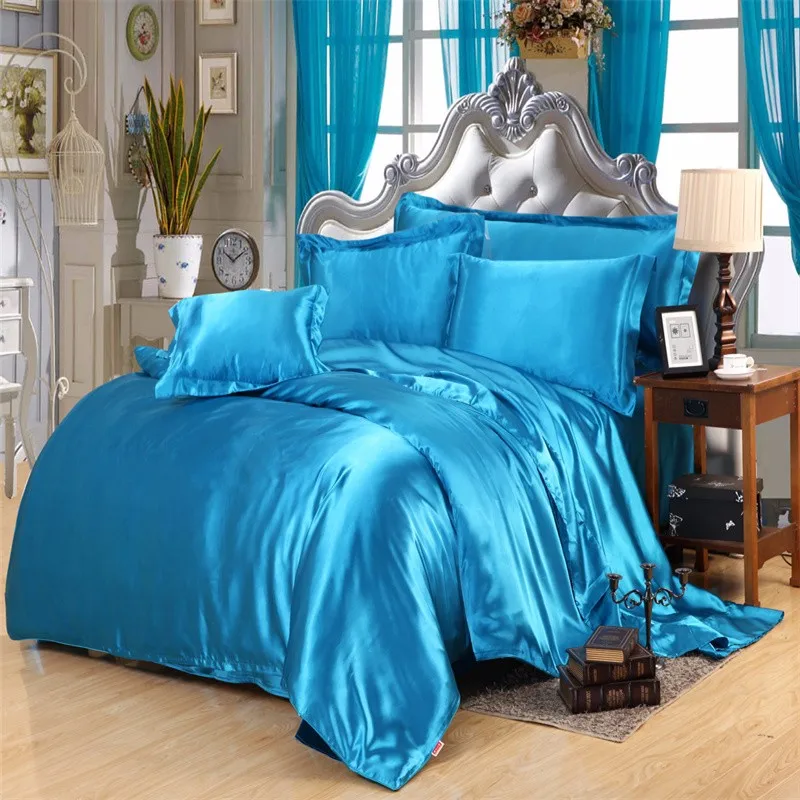 Waliicorners 4Pcs Silk Black White Color Silk Bedding set King Queen size Bed set Solid color Brief Duvet cover set Bedclothes bed linen set 24 IMG_1785