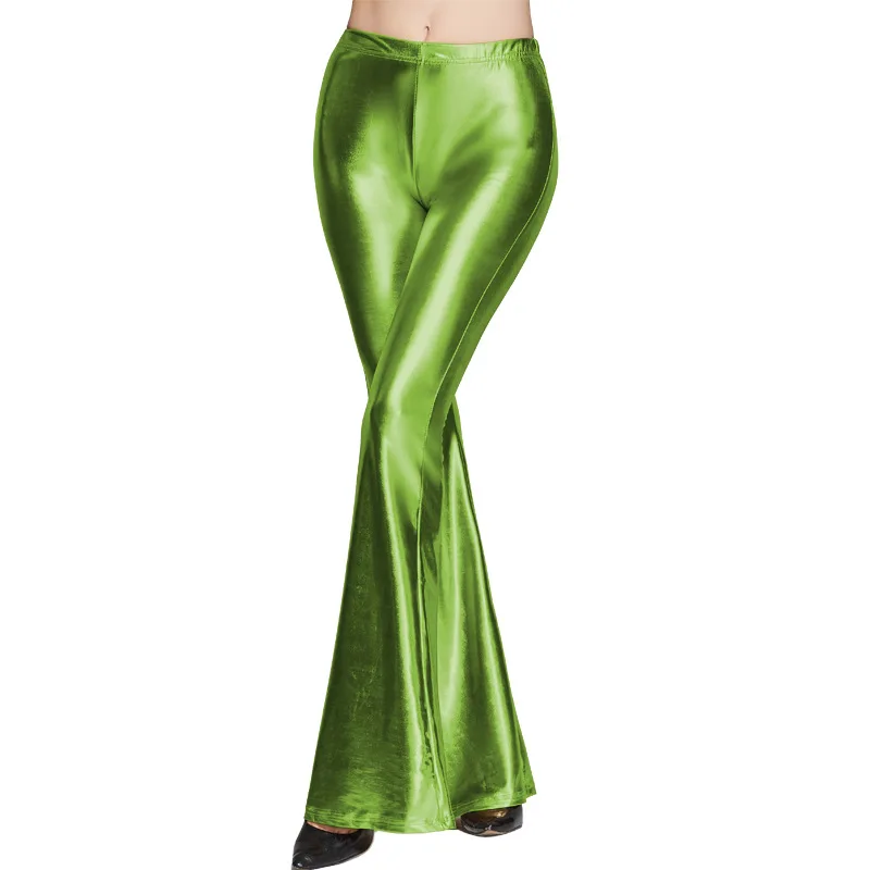 

9 Solid Color PU Leather Flare Pants Women Autumn Spring Leggings Wide Leg Pants Female Shinny Skinny Flared Trouser Bell Bottom