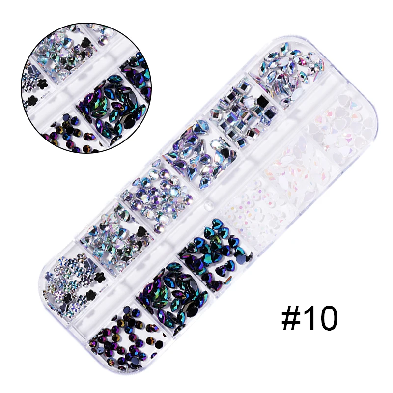 

12 Grids/Box Colorful Rhinestones 3D Nail Art Decorations for Acrylic UV Gel Shining Body Art Nail Accessories Tool