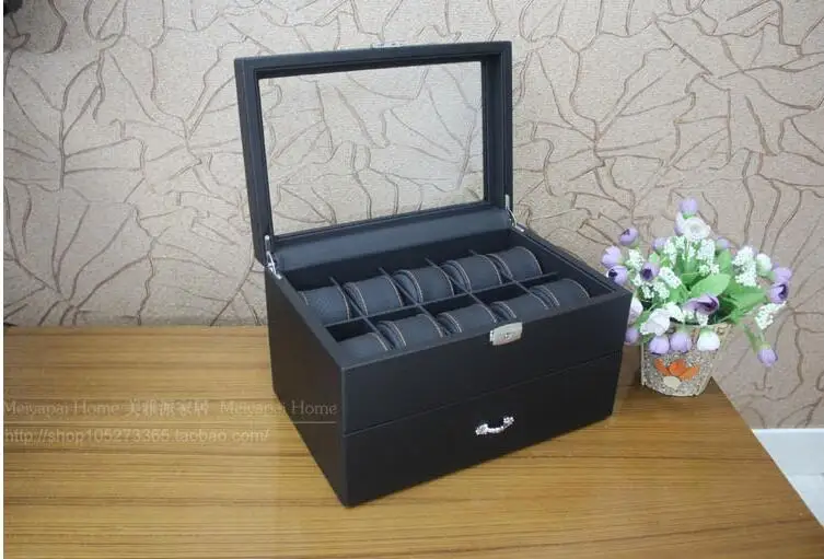 20-slot doul многослойные деревянные конструкции кожаное платье модные часы коробка для ювелирных украшений контейнер Органайзер Подарочная коробка черный MSBH009C