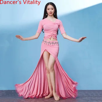 

Belly Dance Practice Clothes Beginner Oriental Dancing Performance Costume Women Spring New Dance Wear Puckering Top Skirt Set