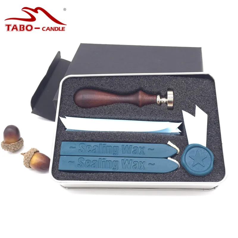 

Sealing Wax Set with Ribbon In Elegant Tin Box 1 Pcs Lotus Stamp 18 Pcs Ribbons & 2 Sealing Wax Stick with Cotton Wick