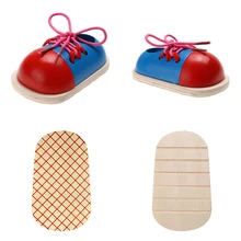 1pc Kids Montessori Educational Toys Children Wooden Toys Toddler Kids Lacing Shoes Early Learning Toy Montessori Teaching Aids