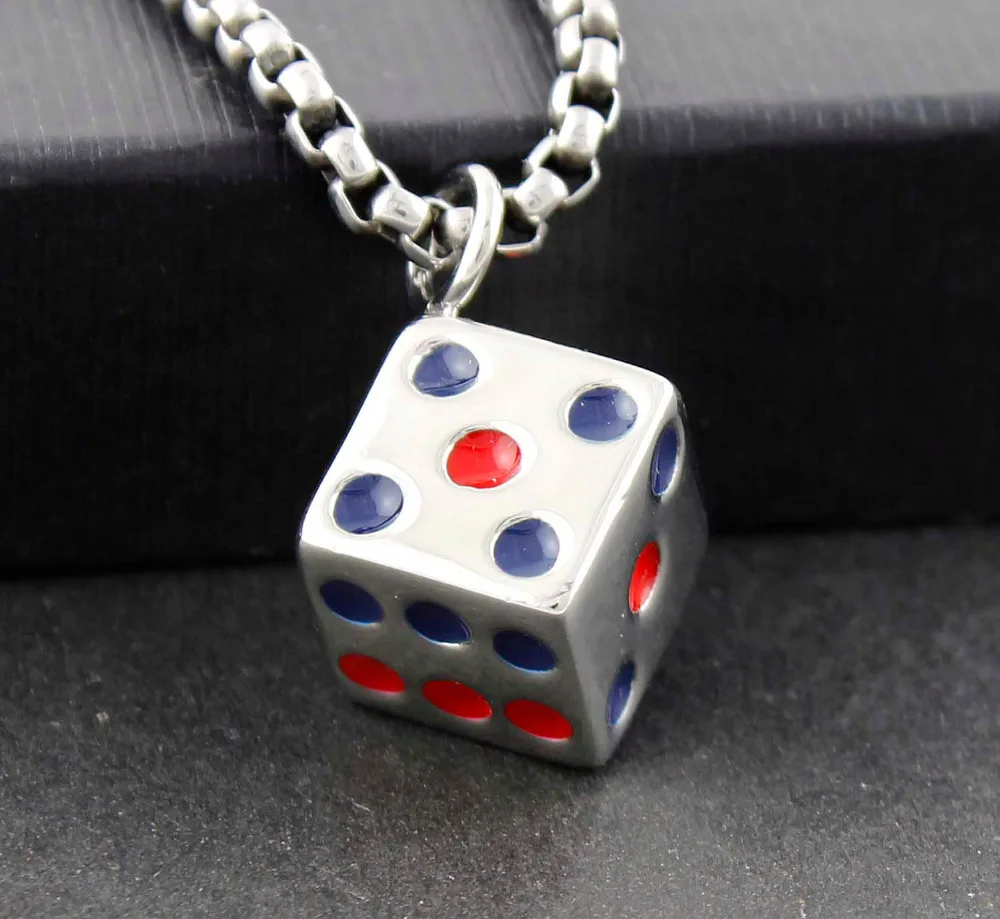 316L Stainless Steel Solid Dice Men's Biker Pendant Necklace + Chain