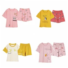 Простой Трикотажный хлопоковый домашний шорты с короткими рукавами из двух предметов, дышащий материал