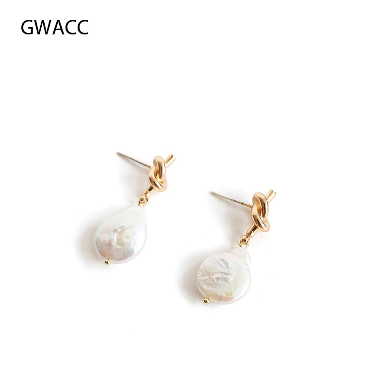 

GWACC 925 Sliver Needle Knot Pearl Drop Earrings For Women Baroque New Vintage Minimalist Gold Color Earrings Fashion Jewelry