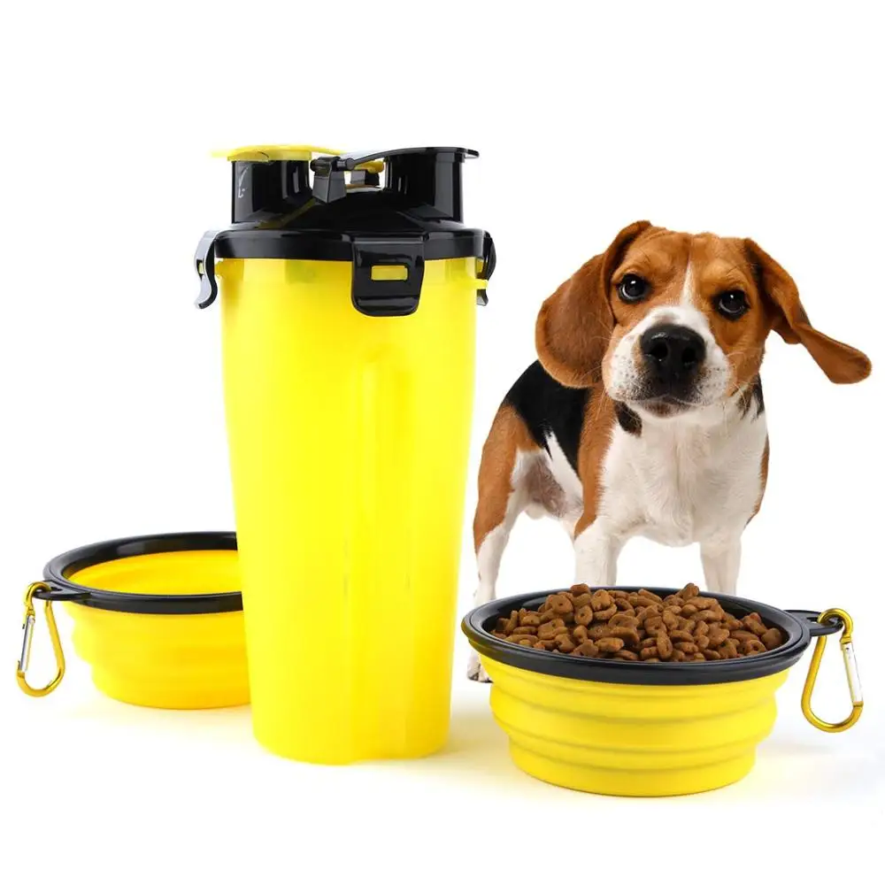 

New Portable Pet Dog Water Bottle Soft Silicone Leaf Design Travel Dog Bowl with 2 Bowls For Dog Cat Drinking Outdoor
