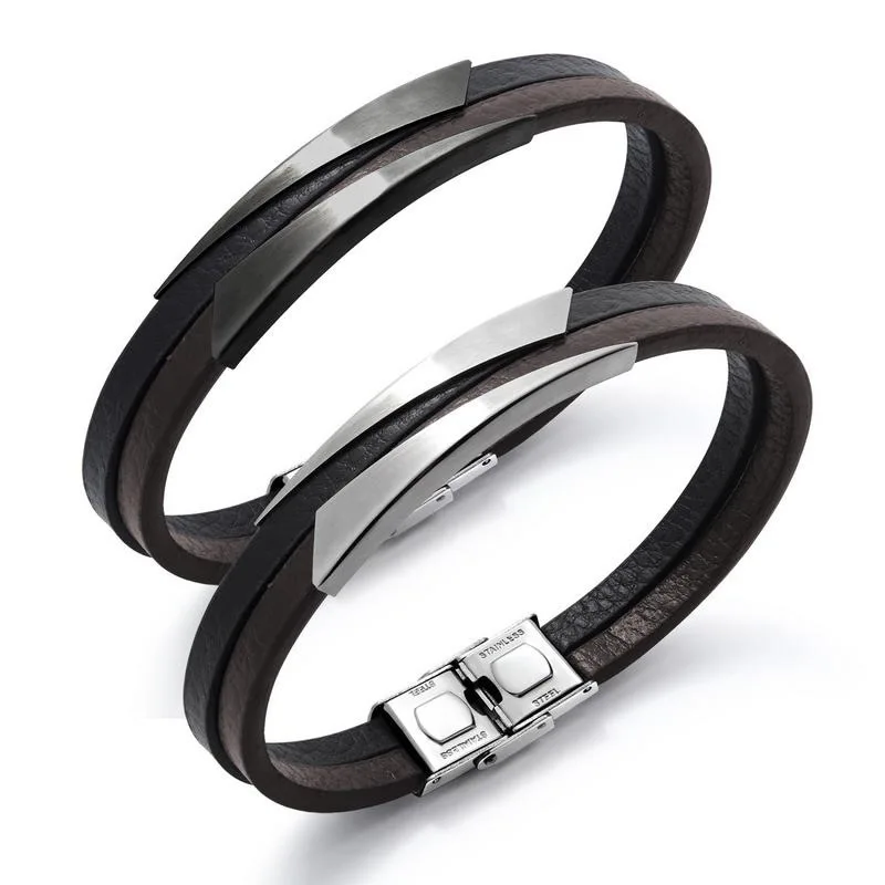 Модные Титан Сталь браслет для Для мужчин панк кожаный Jewelry 2018 Новое поступление